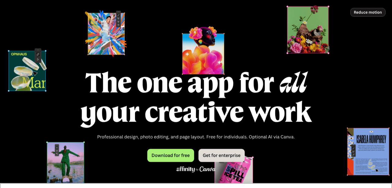 The Affinity suite, now owned by Canva
