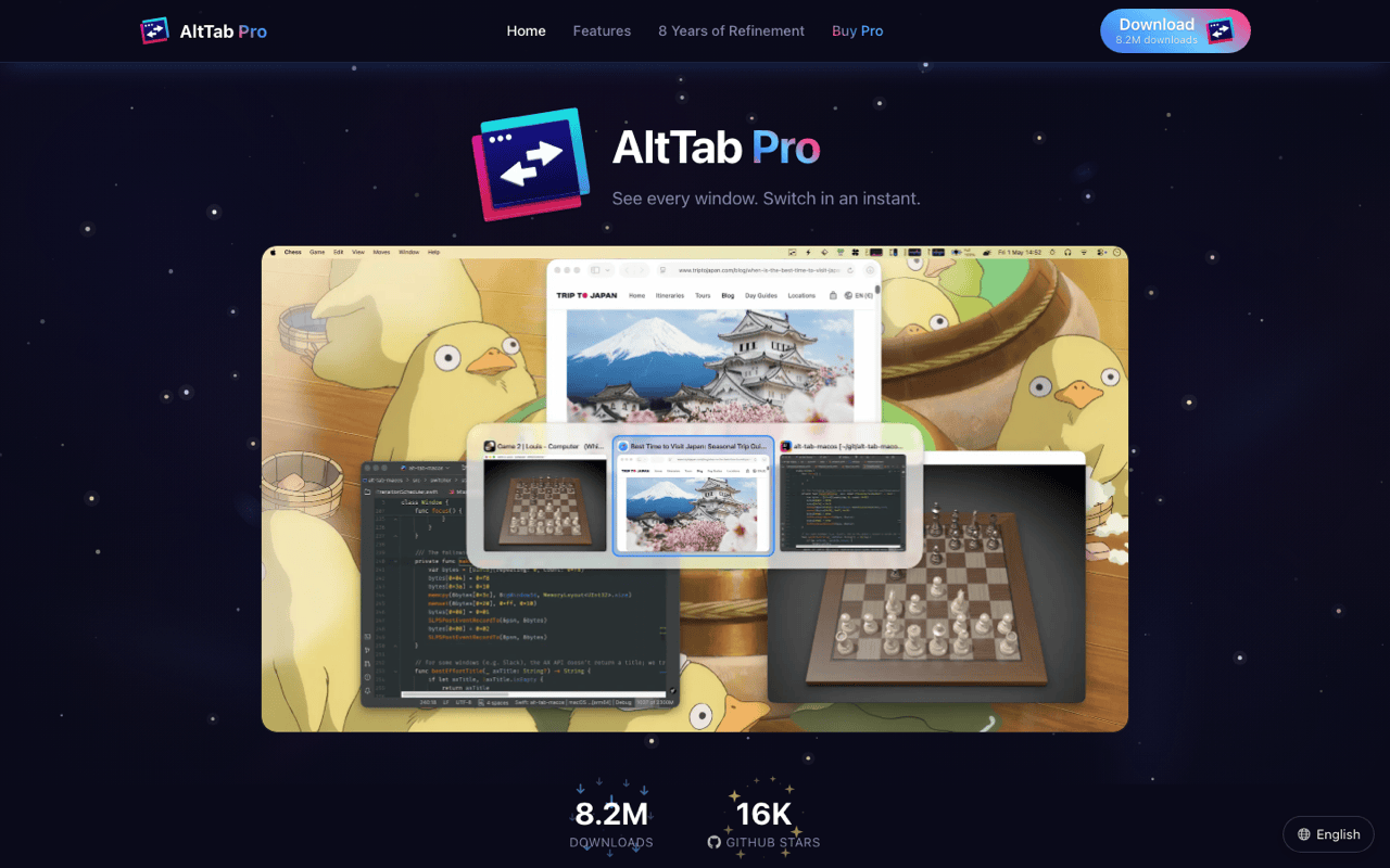 AltTab showing window thumbnails for switching