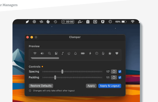 Clamper adjusting menu bar icon spacing and padding