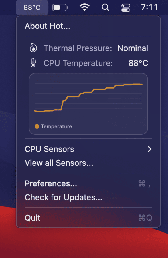 Hot, a menu bar CPU thermal throttling indicator