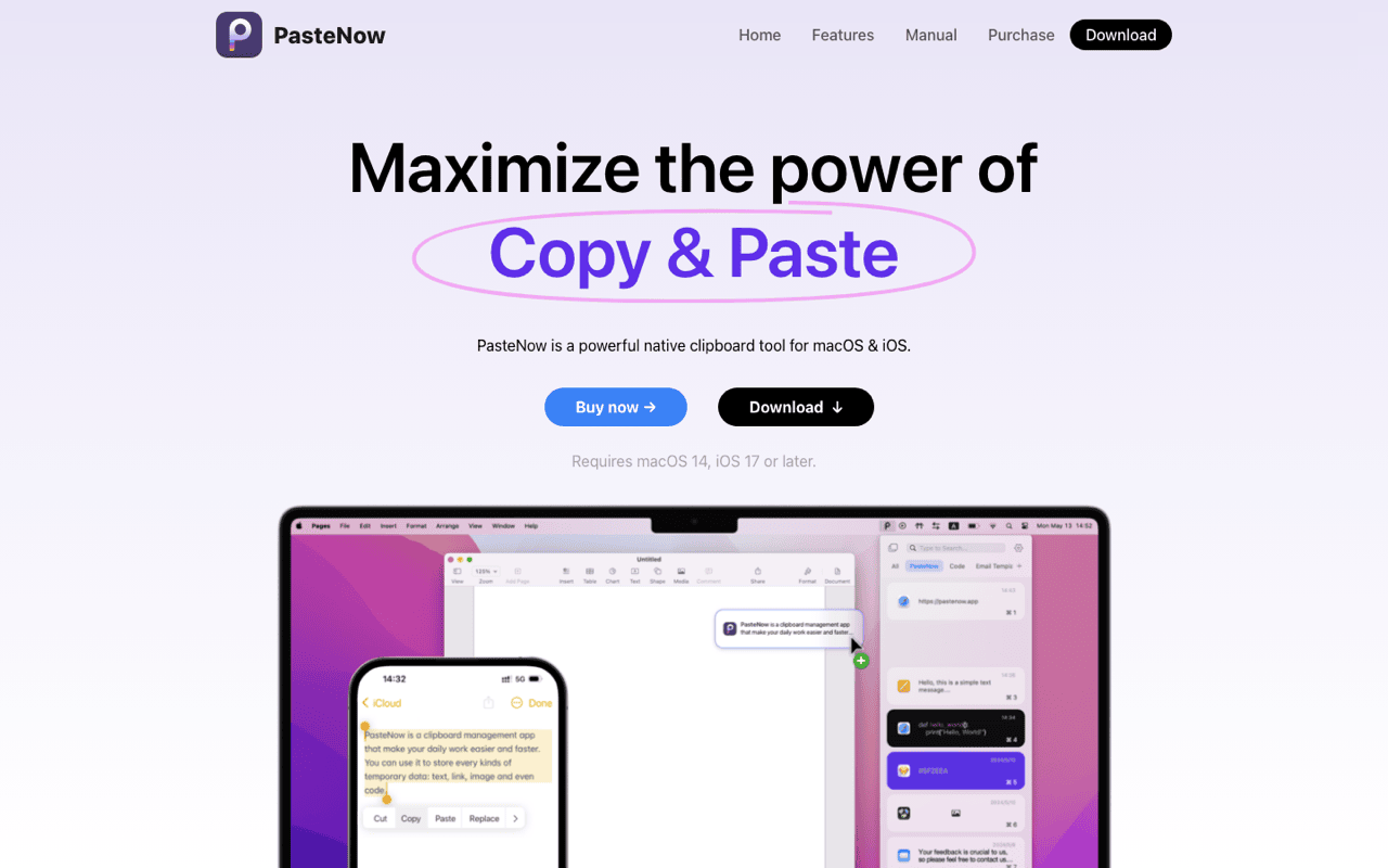 The PasteNow home page